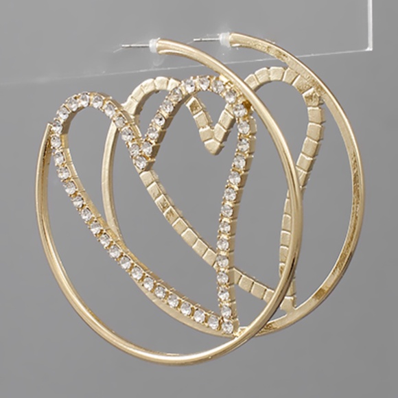 Pave Heart Hoops - Picture 1 of 1